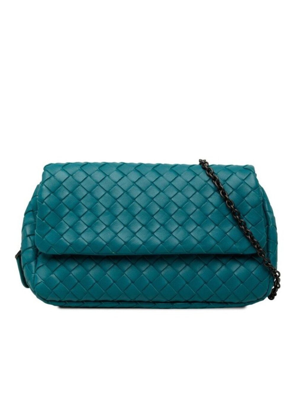 Bottega Veneta Intrecciato Chain Shoulder Bag Pochette Blue Leather